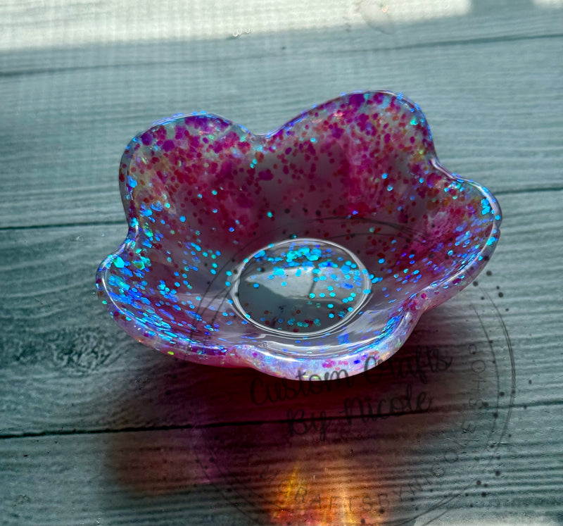 Pink glitter and mica flower bowl