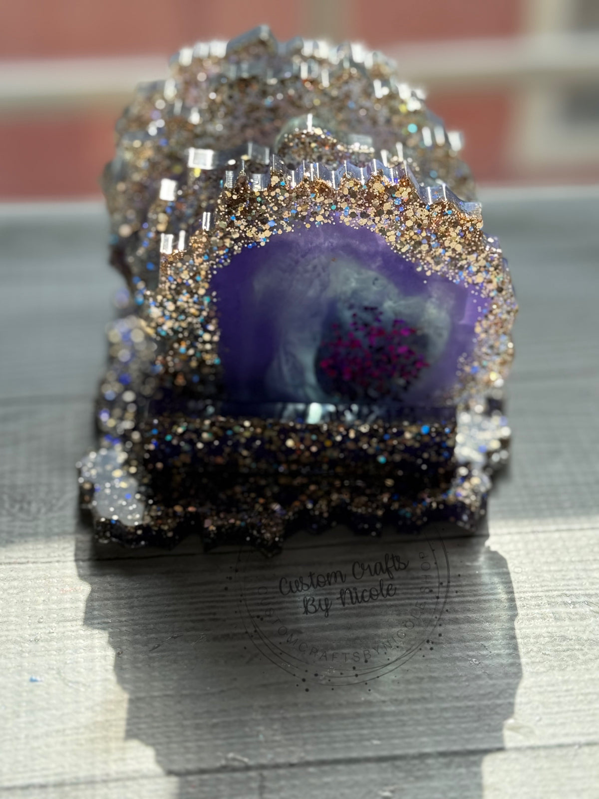 Purple and gold geode coaster set