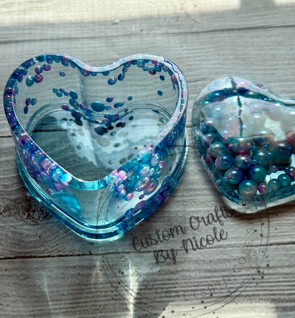 Mermaid pearls heart jar with lid