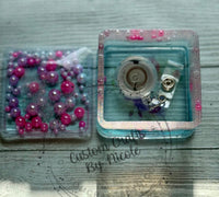 Pink and purple pearls square jar with lid