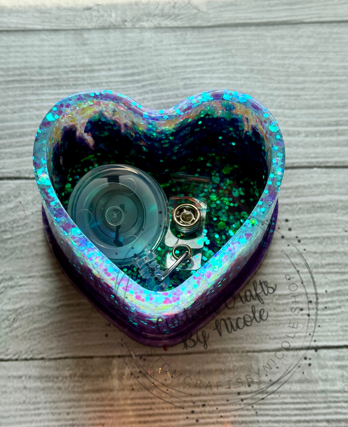 Purple mica heart jar with lid
