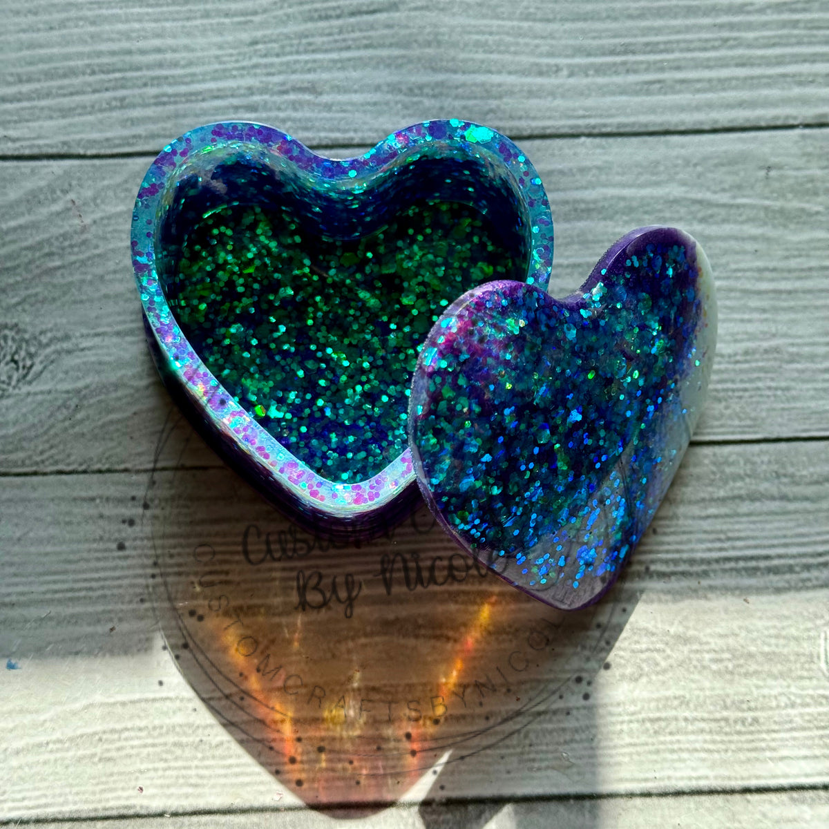 Purple mica heart jar with lid