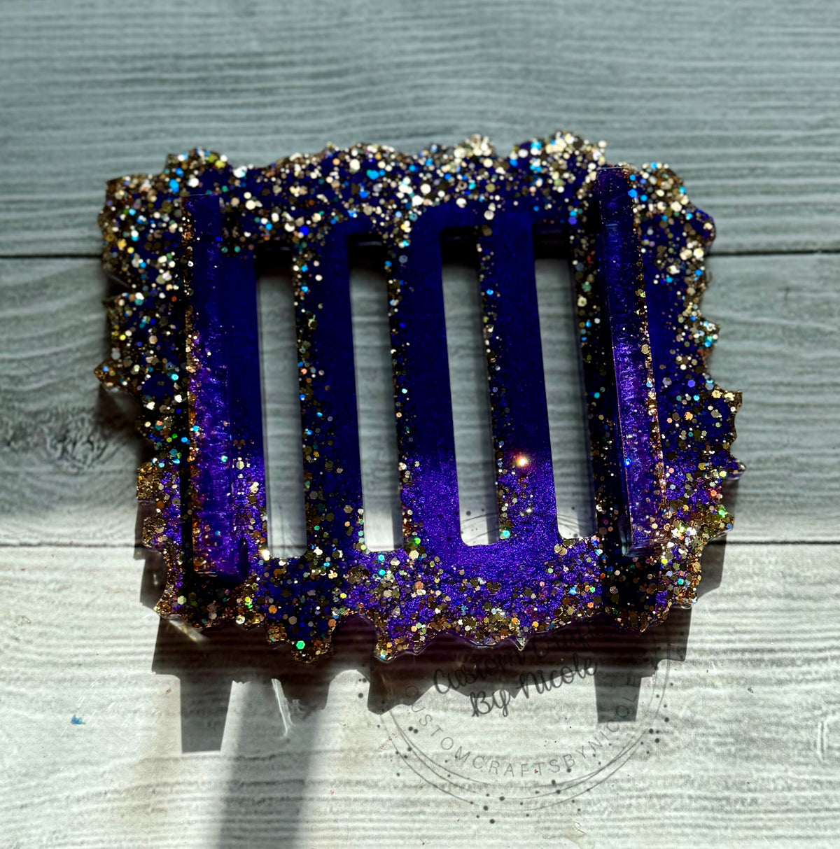 Purple and gold geode coaster set