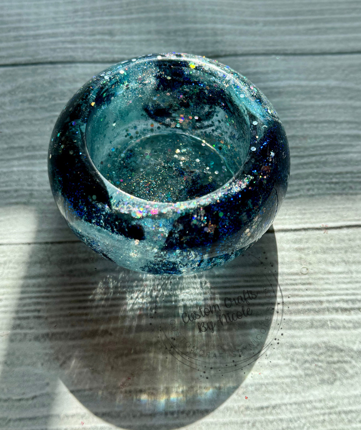 Blue and white glitter trinket bowl