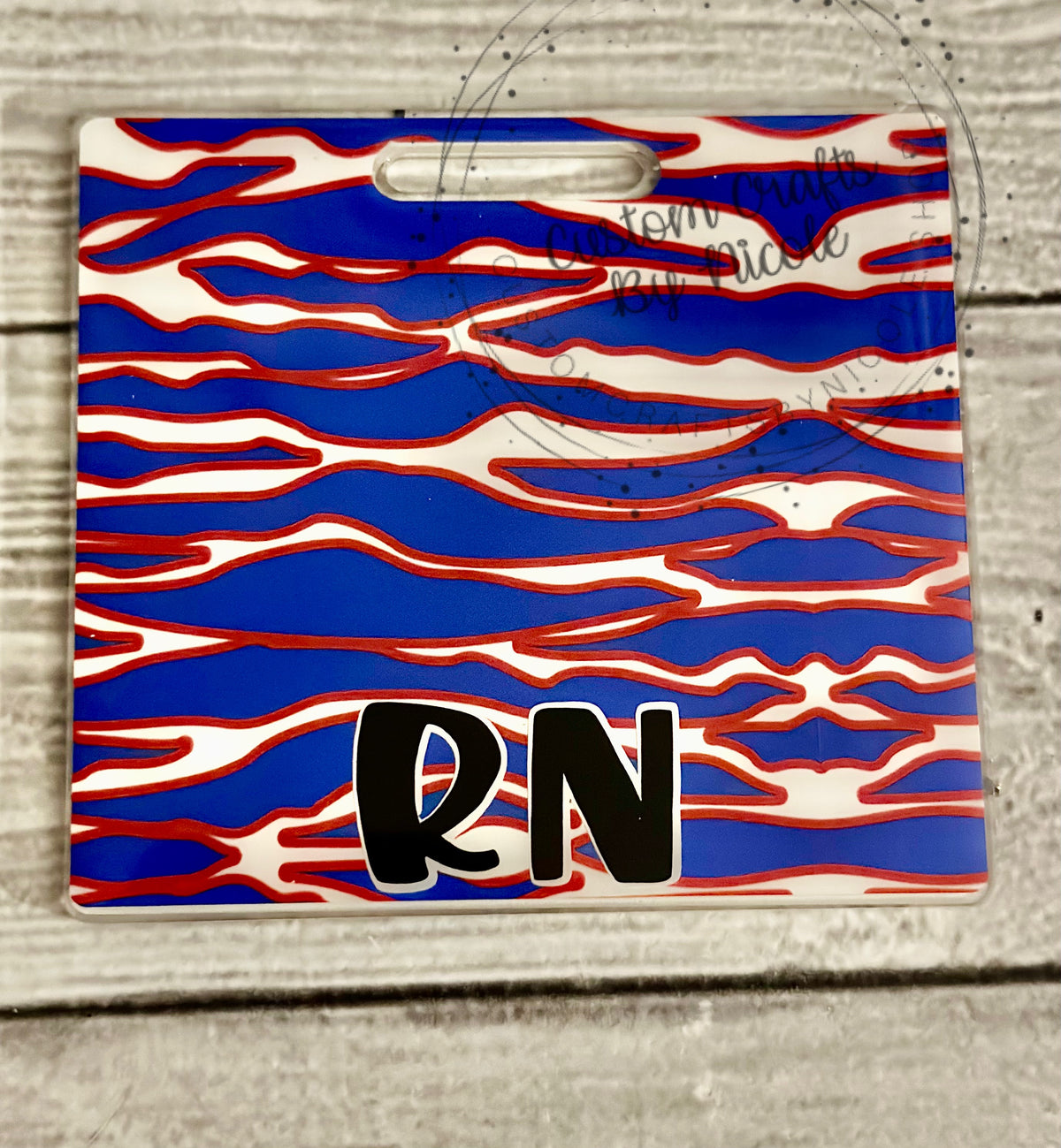 Customized Full Red, White, Blue Zebra pattern Badge Buddy