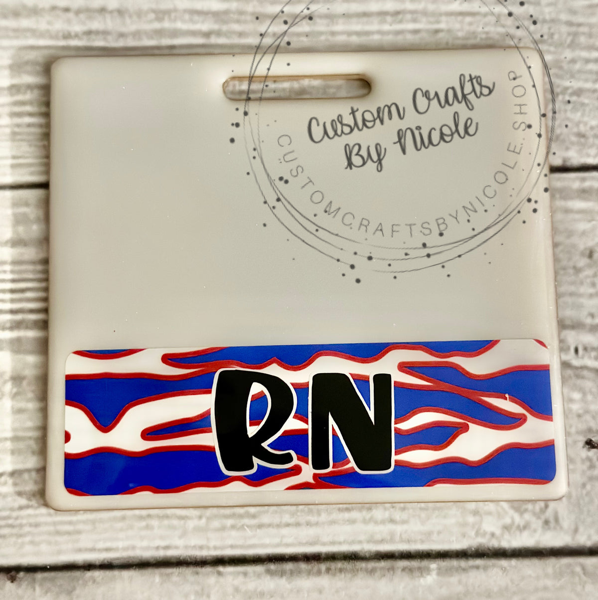 Customized Red, White, Blue Zebra pattern rectangle Badge Buddy