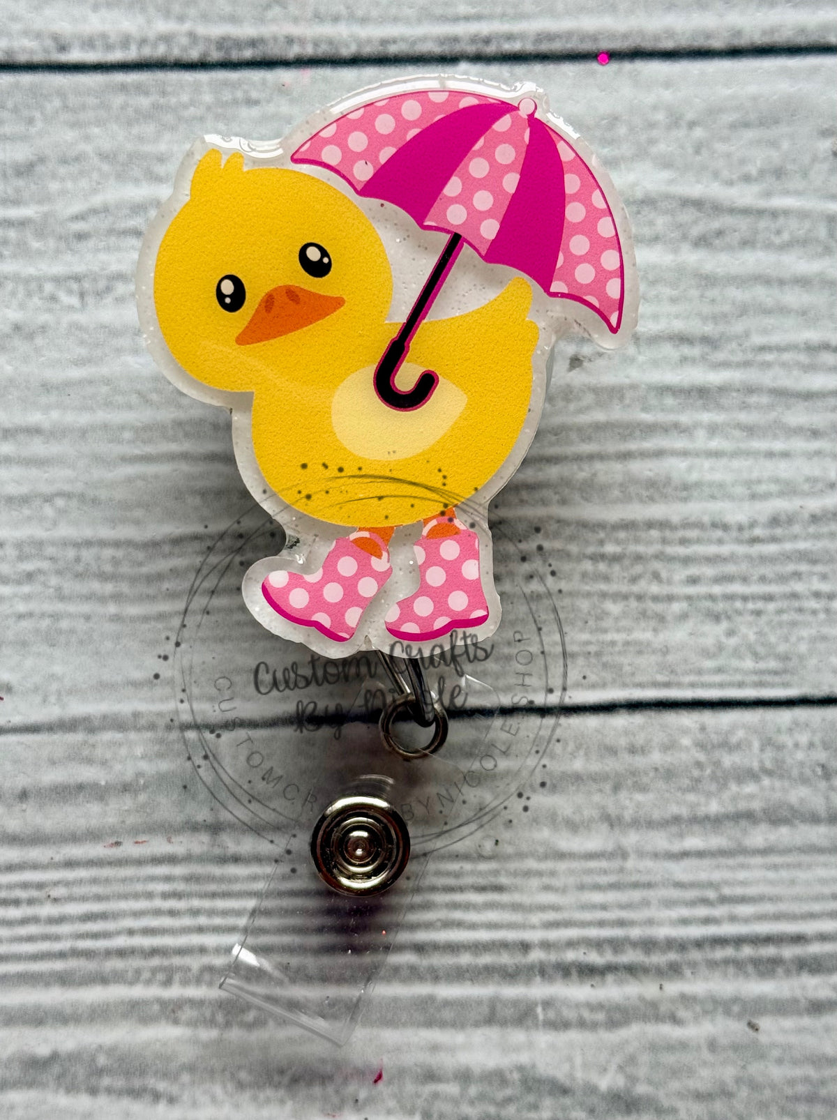Duck with Polk dot umbrella