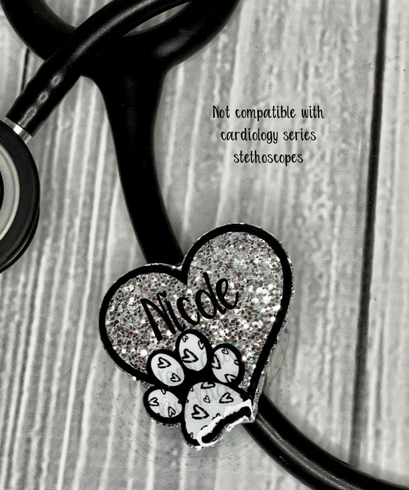 Heart with Paw print Stethoscope ID Tag