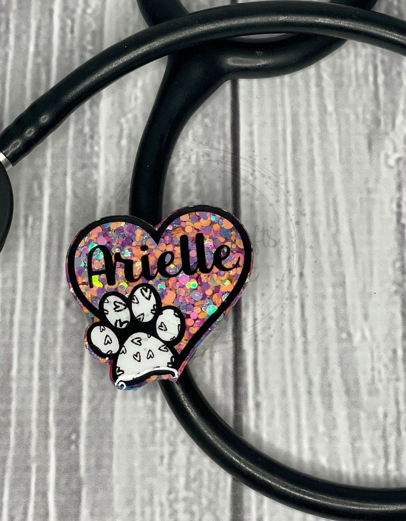 Heart with Paw print Stethoscope ID Tag