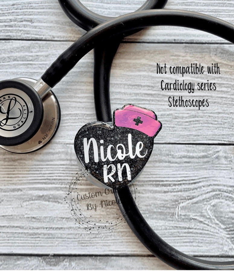 Heart with Nurses hat Stethoscope ID Tag